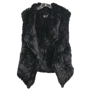 Love Token Women's Sweater Vest Black Knit Faux Fur Sleeveless Cotton Sz S